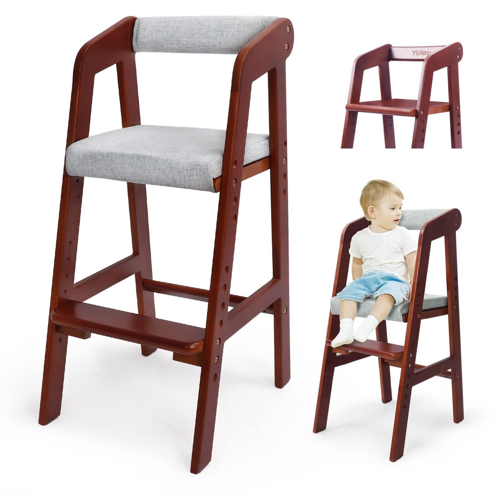 Wooden High Chair for Toddlers, Adjustable Dining