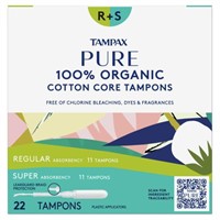 (2) 22-Ct Tampax Pure Tampons, Organic Cotton