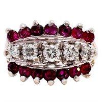 Stunning Ruby & Diamond Cocktail Ring 14k Gold