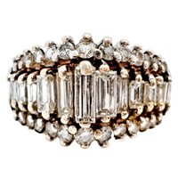 1 Carat Baguette Diamond 3-Row Ring 14k Gold