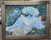 Frieseke Reclining Nude Framed Oil On Canvas