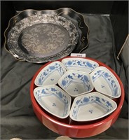 Silver Plated Tray, Lazy Suzan Serving Plate,