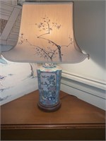 20th C. Oriental Porcelain Lamp on Wooden Base