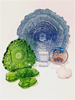 Large Art Glass Platter, Emerald Berry Set