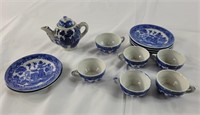 Blue Willow made in Japan mini teapot with tea