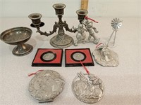 Metal candlestick holder, metal pedestal dish,