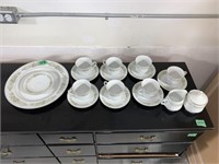 Oxford Dishes - 7 Teacups & Saucers, Cream And