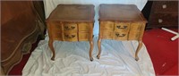 2 French Provincial Leather Top End Tables