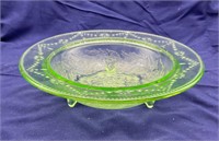 Vintage Green Glass Footed Serving Bowl