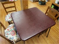 Folding Card Table and 3 Wooden Chairs