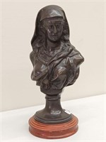 BRONZE BUST 6" X 7" X 14.5" NOT SIGNED