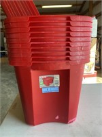 Ten 18 gallon  red totes with ten lids.