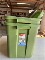Two Rubbermaid 18 gallon totes with lids
