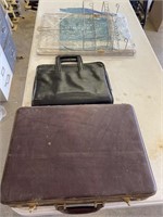 Vintage briefcase, shower caddy, leather