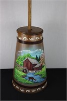Mill Scene Decorated Wooden Butter Churn Painted b