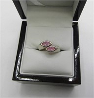 .925 Silver Pink Sapphires Ring SZ 7