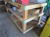 wood work table bench on wheels great piece