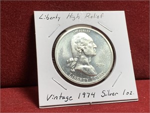 1974 1oz VINTAGE HIGH RELIEF LIBERTY SILVER ROUND