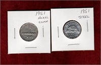 CANADA 1951 STEEL & COMMEMORATIVE NICKEL COINS