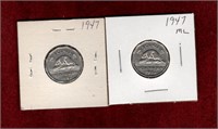 CANADA 1947 & 1947 MAPLE LEAF NICKELS