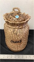 Burlap sack cookie jar