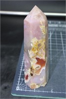 Pink Amethyst And Flower Agate Tower W/carnelian