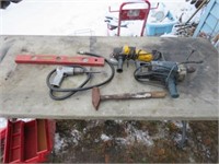 Drill, air hammer, side grinder, hammer, level
