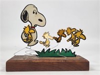 VINTAGE SNOOPY & WOODSTOCK ON TEAK WOOD