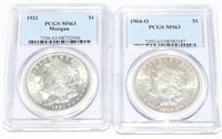 2 PCGS Graded Morgan Silver Dollars 1921 & 1904-O