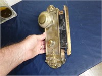 Vintage Brass Door Lock Set w/ plates & Key