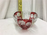 Ruby Red & Clear Lead Crystal Bowl GERMANY