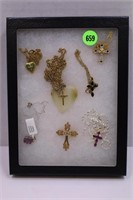 LOT OF NECKLACES & PIN - SOME STERLING W/ DISPLAY