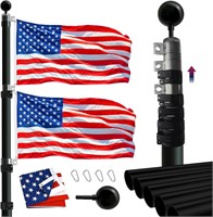 25Ft Telescopic Flag Pole Kit w/ Flags (Black)