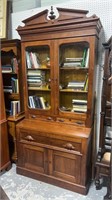 Walnut Victorian Flip Top Desk w/ Bookcase Top
