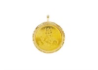 $100 gold coin set 18ct yellow gold pendant
