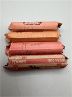 Four rolls of Wheat Pennies
