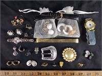 Costume jewelry including wrist watches, pins,