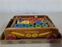 Vintage wood Playskool wagon and blocks