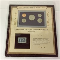 1990 Proof Set San Francisco Mint & Historic Stamp