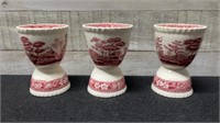 3 Spode Tower Pink Double Egg Cups 4" Tall