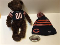 Chicago Bears teddy bear paperweight &  hat