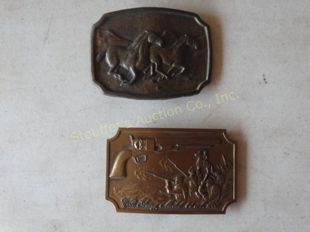 Model 1860 Army revolver and horse belt buckles