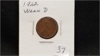 1922D Lincoln Penny (Weak D)