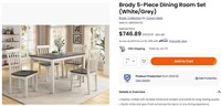 CM2182  Brody 5-Piece Dining Room Set (White/Grey)