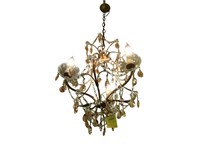 Three light petite French pink crystal chandelier
