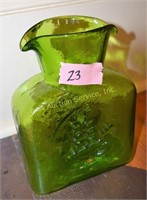 Green Blenko glass decanter. Height: 8.25"