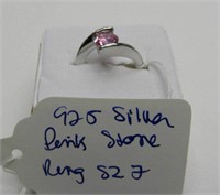 925 Silver Pink Stone Ring SZ 7