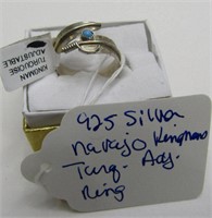 925 Silver Navajo Kingman Turquoise Adjustable