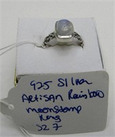 925 Silver Artisan Rainbow Moonstone Ring SZ 7