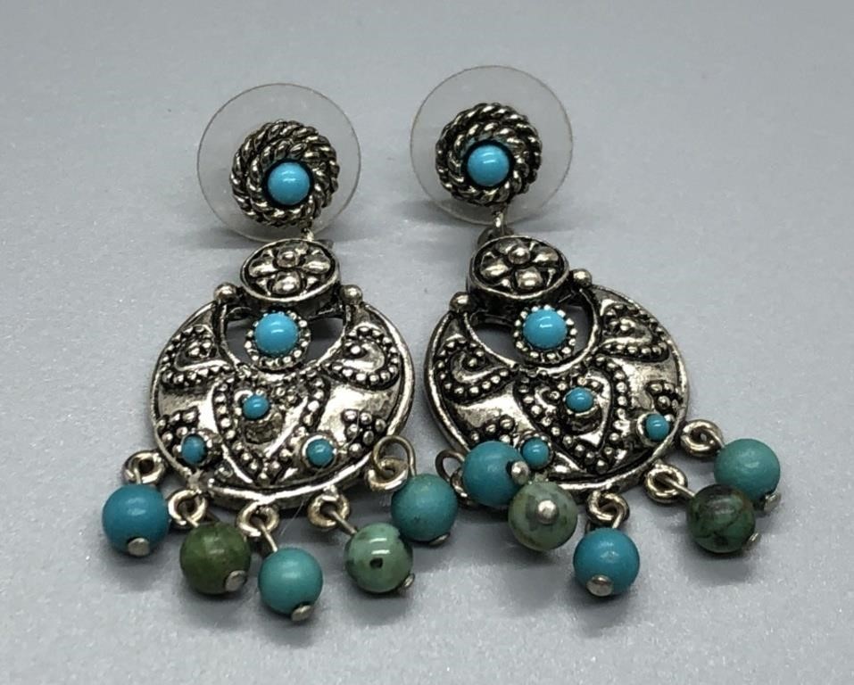 Vintage Silver and Turquoise Earrings-Marked